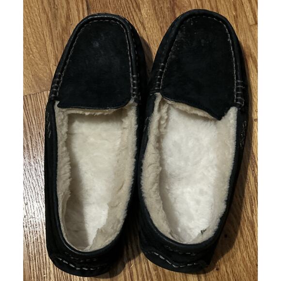 UGG Ansley Black Suede Fur Slippers Womens Size 8 EUC - Picture 1 of 5